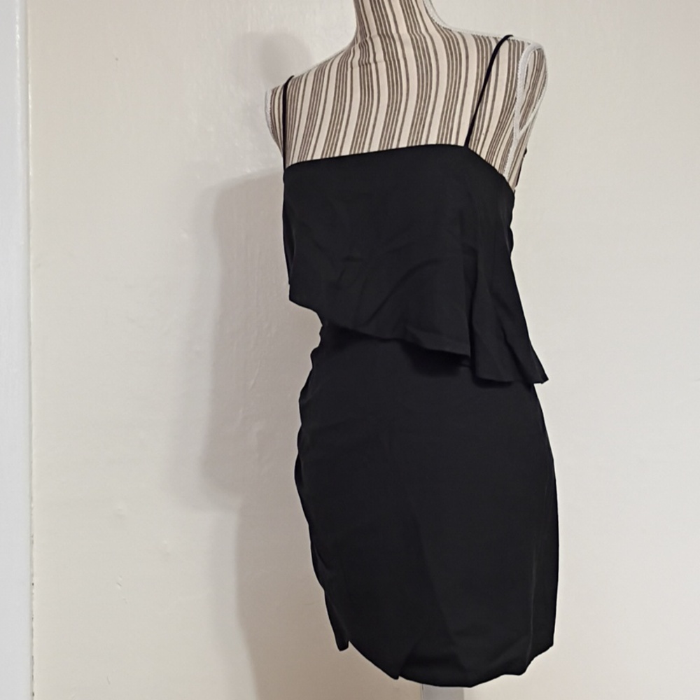 Rumor Black Linen Cascading Mini Dress Size S NWT